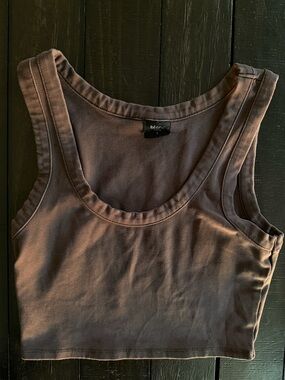 Blanc Clothing Brown Fitted Crop Tank Top |Soft Stretch Basic